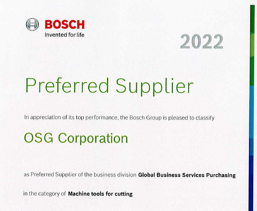 Bosch Preferred Supplier Status 2022